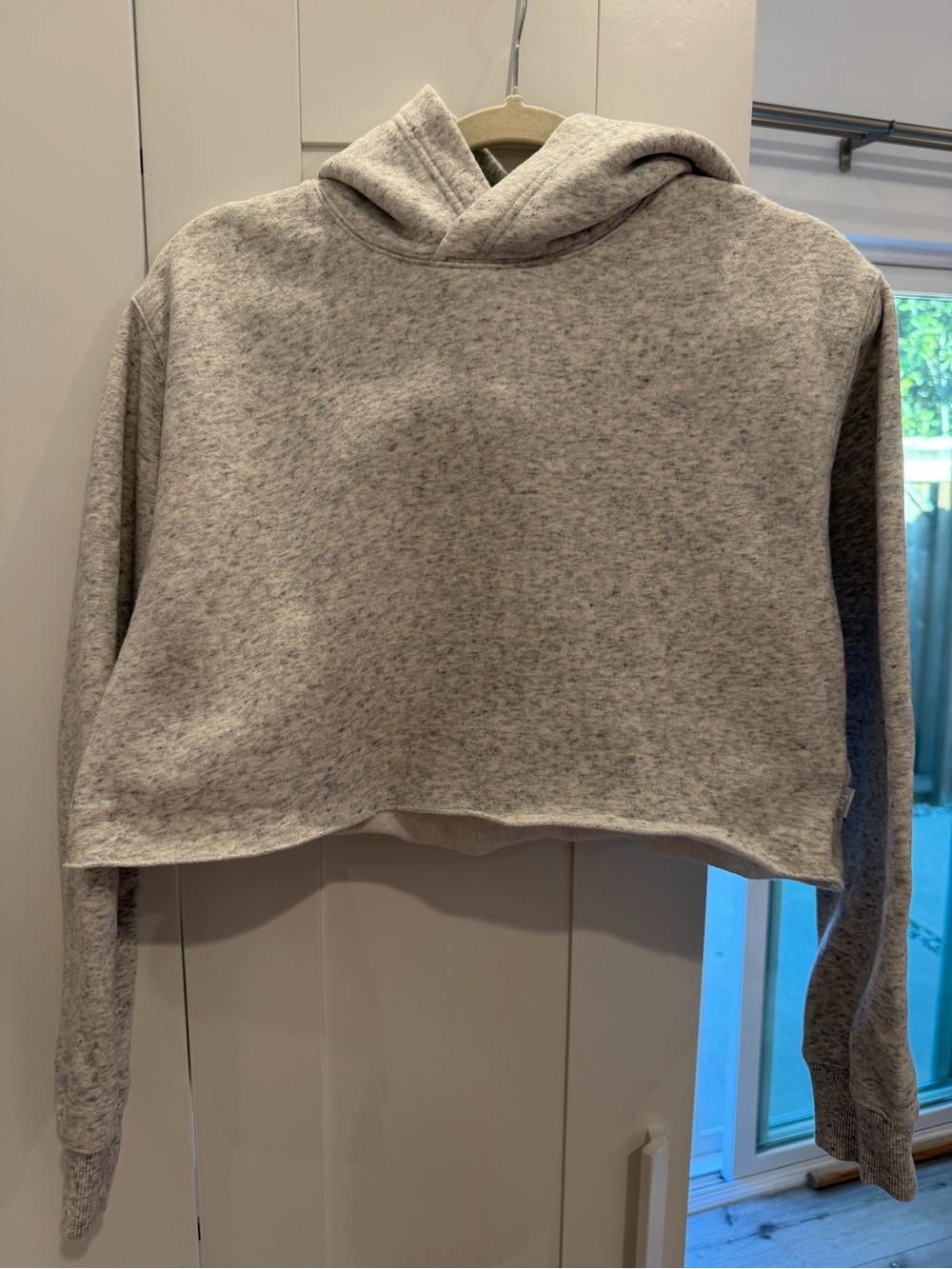 Aritzia TNA Cropped Hooded Sweatshirt - Light Heather Gray small